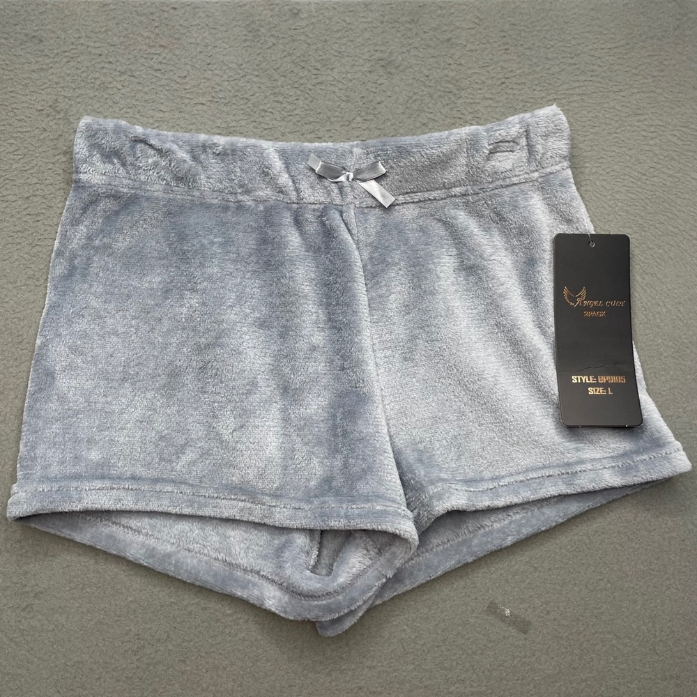 Angel Cult Women Lounge Shorts Grey Plush Fleece Large Coquette Pajama BP9105